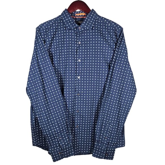 Mens Denim & Flower Navy Blue Long-Sleeve Button-Down Shirt With White Floral Pr - Picture 1 of 11